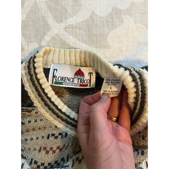 Florence tricot vintage 3d knit textured sweater men’s large - Picture 3 of 7